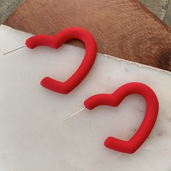 kelzposh Jewelry - Red Acrylic Heart Hoop Earrings